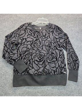 Fabletics Lola Back at it Black Rose Flock Long Sleeve Top XS Gray Romantic Goth